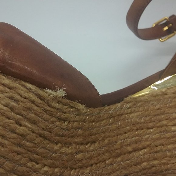 Miu Miu Leather/Raffia Gold Heel Sandals - Picture 7 of 13